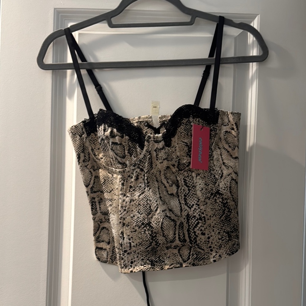 Edikted Black and Gray Snakeskin Bustier Camisole